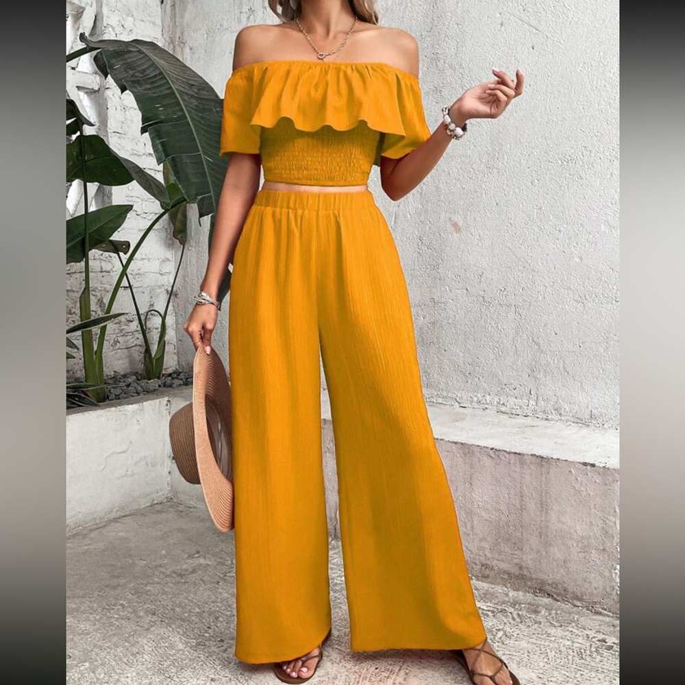 Boho off shoulder crop top and wide leg pants - Picture 4 of 6